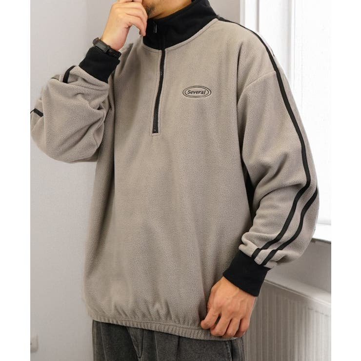 【ｵｰﾊﾞｰｻｲｽﾞ】 サイドライン ハーフジップ フリース プルオーバー #ライン #ハイネック #トラック #ジャージ