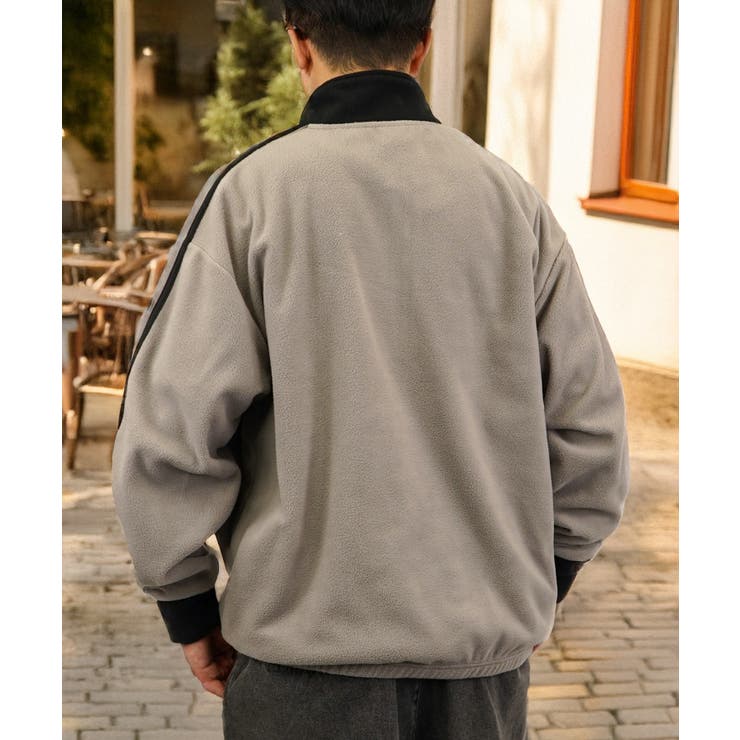 【ｵｰﾊﾞｰｻｲｽﾞ】 サイドライン ハーフジップ フリース プルオーバー #ライン #ハイネック #トラック #ジャージ