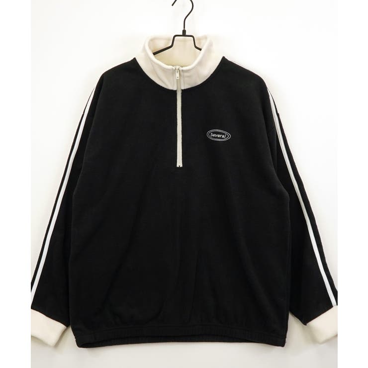 【ｵｰﾊﾞｰｻｲｽﾞ】 サイドライン ハーフジップ フリース プルオーバー #ライン #ハイネック #トラック #ジャージ
