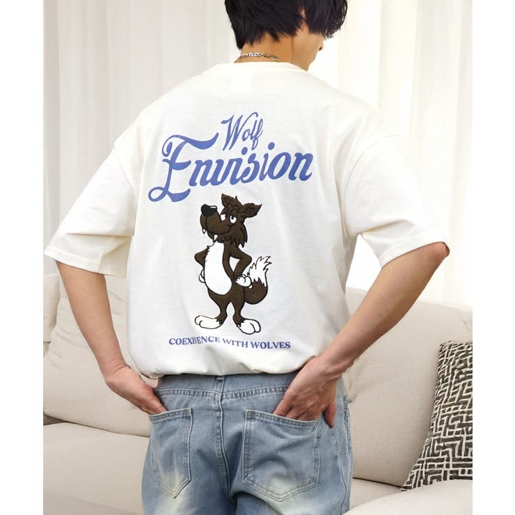 ワイド Tシャツ サガラ刺繍 Tシャツ 半袖 アニマル ロゴ キャラクターT