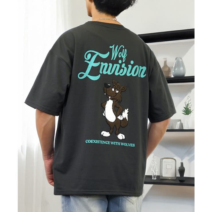 ワイド Tシャツ サガラ刺繍 Tシャツ 半袖 アニマル ロゴ キャラクターT