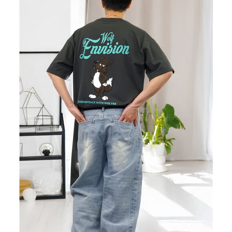 ワイド Tシャツ サガラ刺繍 Tシャツ 半袖 アニマル ロゴ キャラクターT