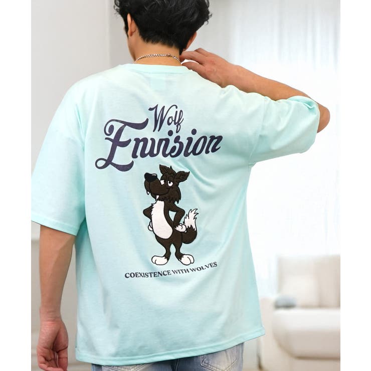 ワイド Tシャツ サガラ刺繍 Tシャツ 半袖 アニマル ロゴ キャラクターT