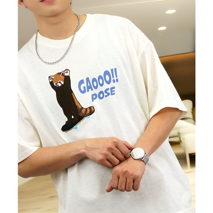 ワイド Tシャツ サガラ刺繍 Tシャツ 半袖 アニマル ロゴ キャラクターT