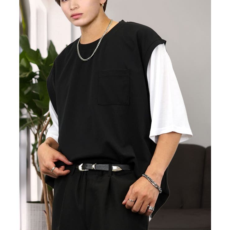 ルーズフィット 無地 レイヤード風Tシャツ ジョーゼット | GROOVY STORE | 詳細画像1 