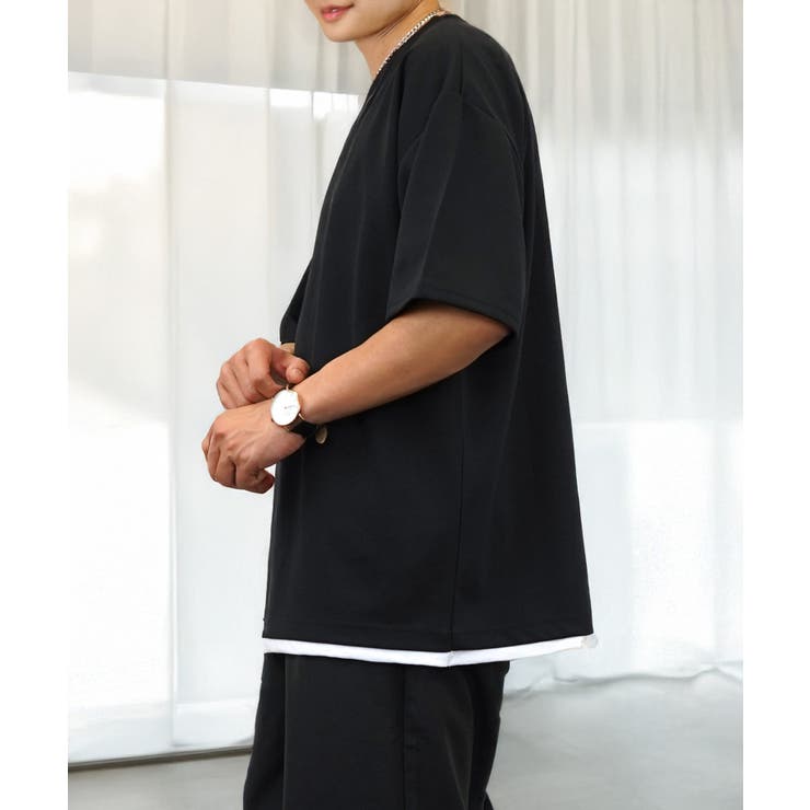 Tシャツ半袖 レイヤード風Tシャツ ジョーゼット #無地 Tシャツ