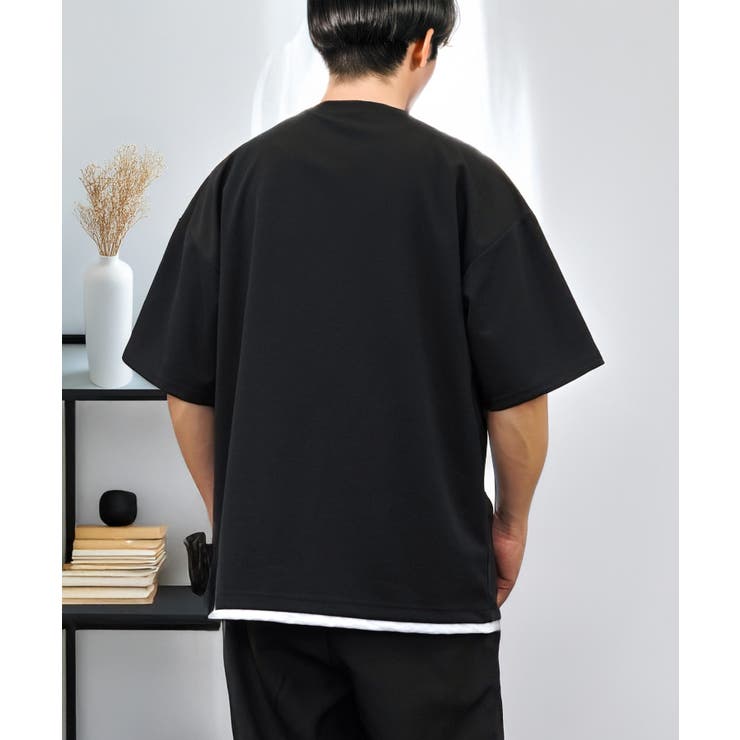 Tシャツ半袖 レイヤード風Tシャツ ジョーゼット #無地 Tシャツ