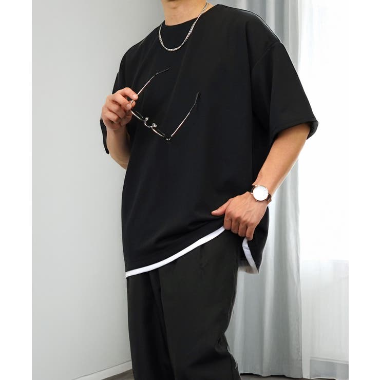 Tシャツ半袖 レイヤード風Tシャツ ジョーゼット #無地 Tシャツ
