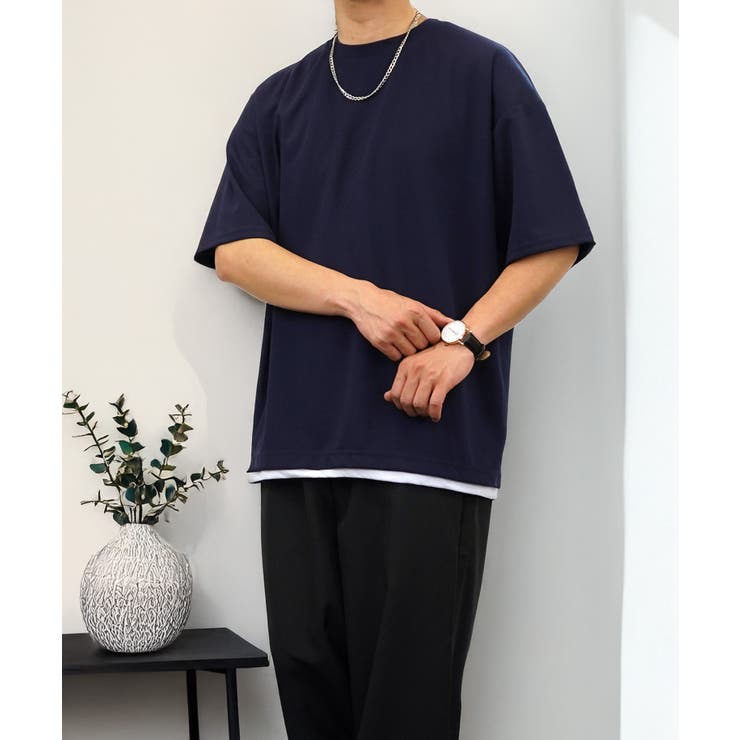 Tシャツ半袖 レイヤード風Tシャツ ジョーゼット #無地 Tシャツ