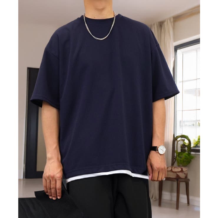 Tシャツ半袖 レイヤード風Tシャツ ジョーゼット #無地 Tシャツ