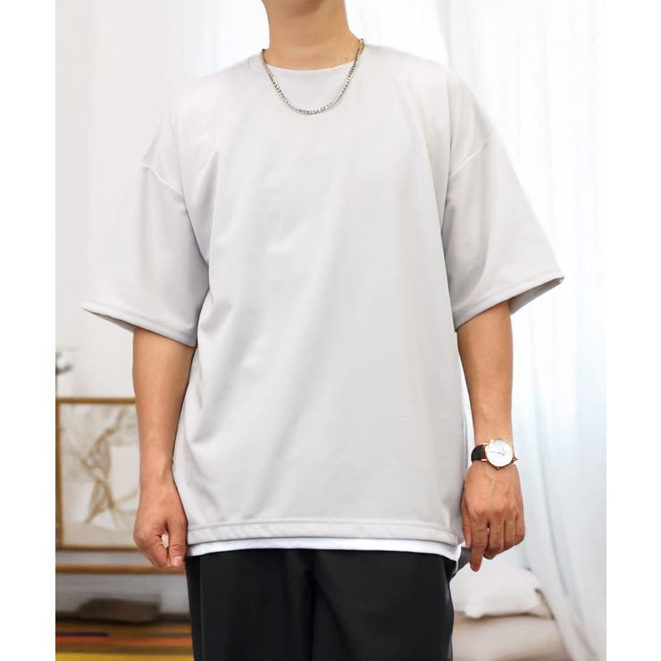 Tシャツ半袖 レイヤード風Tシャツ ジョーゼット #無地 Tシャツ
