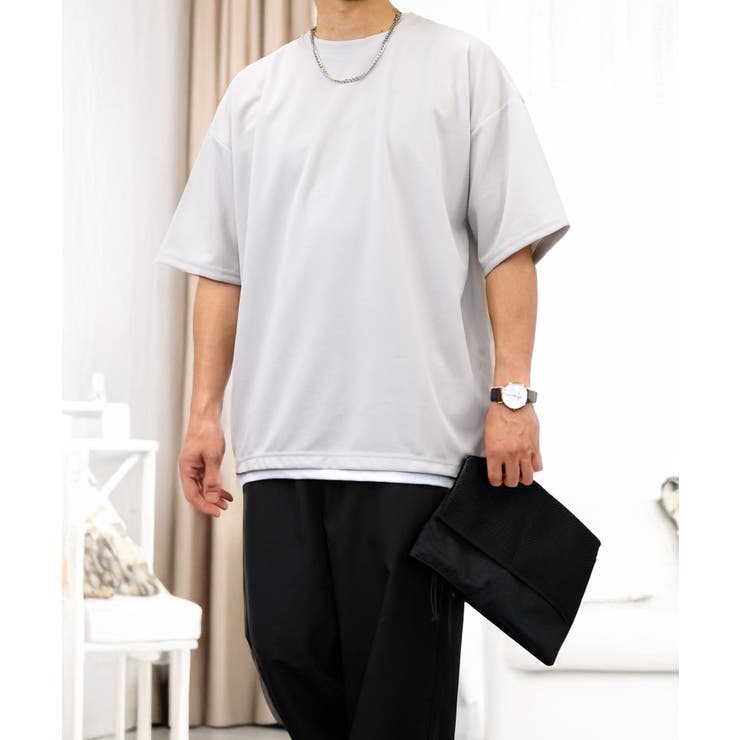 Tシャツ半袖 レイヤード風Tシャツ ジョーゼット #無地 Tシャツ
