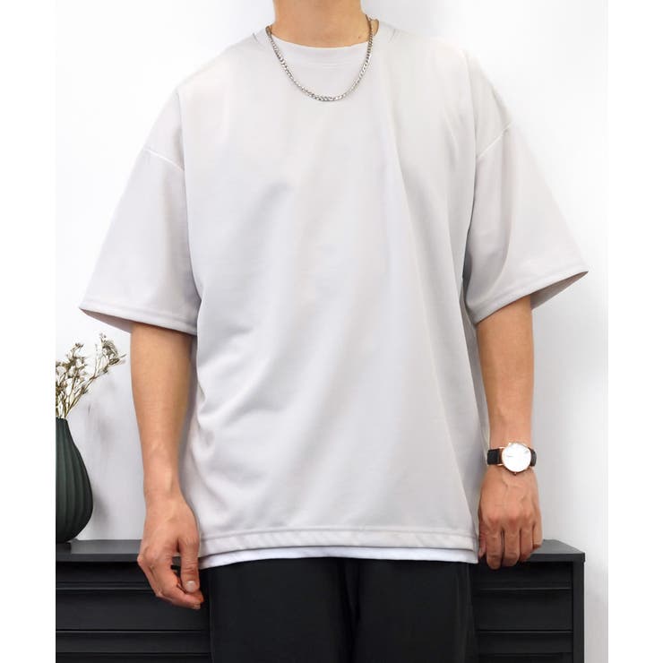 Tシャツ半袖 レイヤード風Tシャツ ジョーゼット #無地 Tシャツ
