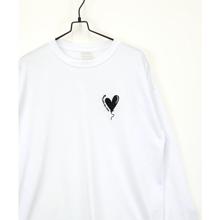 ハート 2か所刺繍 長袖Tシャツ 白 黒 Tシャツ