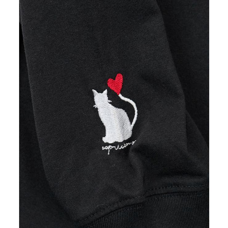 ハート 2か所刺繍 長袖Tシャツ 白 黒 Tシャツ