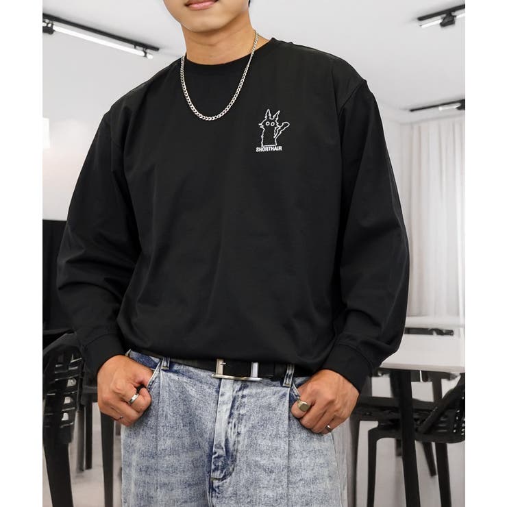 黒ネコ 刺繍 ストレッチ 長袖 Tシャツ  | GROOVY STORE | 詳細画像5 