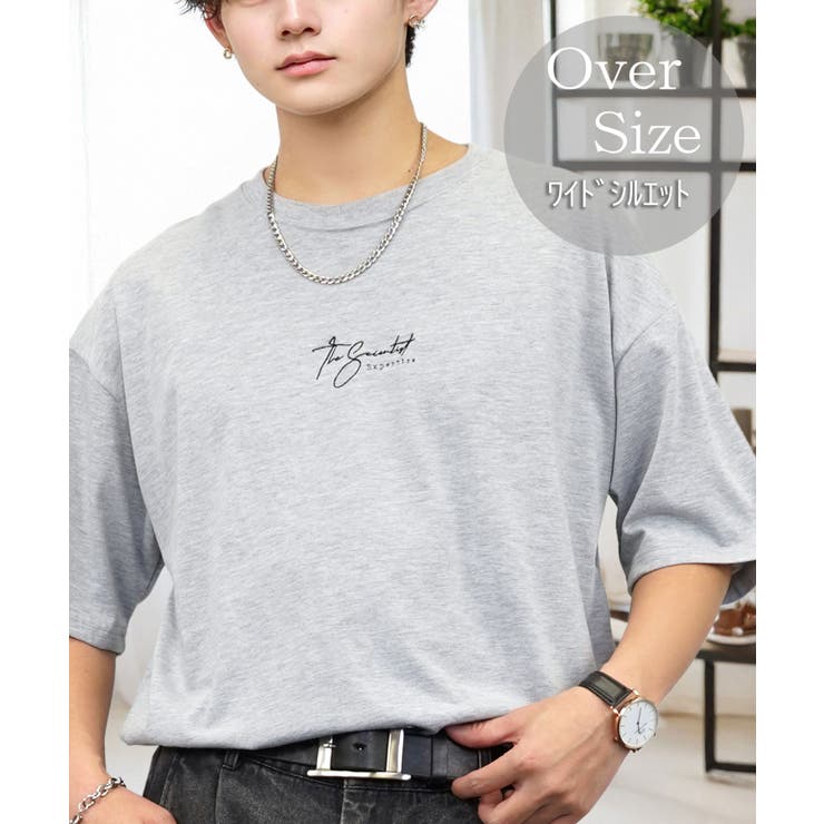 杢グレー-3 | 刺繍 ワンポイント Tシャツ半袖 T ロゴ ワイド  | GROOVY STORE