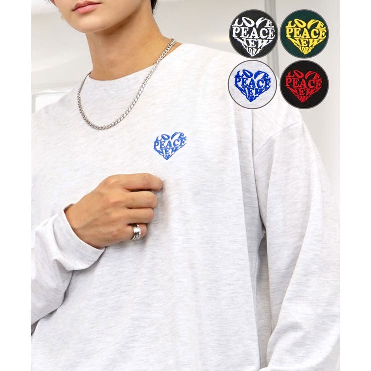 ホワイト系-2 | 【ワイド】刺繍 長袖Tシャツ ロンT ワンポイント カジュアル キレイめ | GROOVY STORE