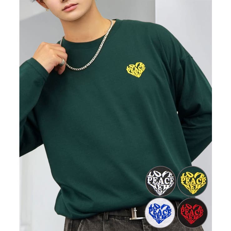 グリーン-2 | 【ワイド】刺繍 長袖Tシャツ ロンT ワンポイント カジュアル キレイめ | GROOVY STORE
