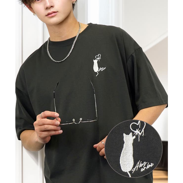 ブラック系-ハートネコ | 【刺繍】黒猫 ワンポイント Tシャツ半袖 グラフィック クロネコ 足跡 ハート | GROOVY STORE