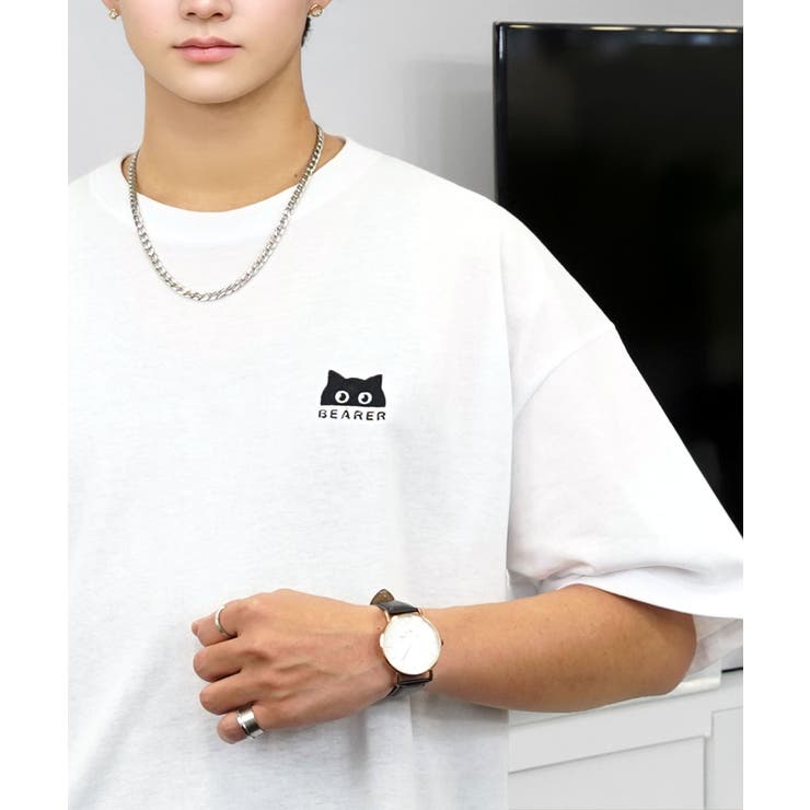 【刺繍】黒猫 ワンポイント Tシャツ半袖 グラフィック クロネコ 足跡 ハート | GROOVY STORE | 詳細画像3 