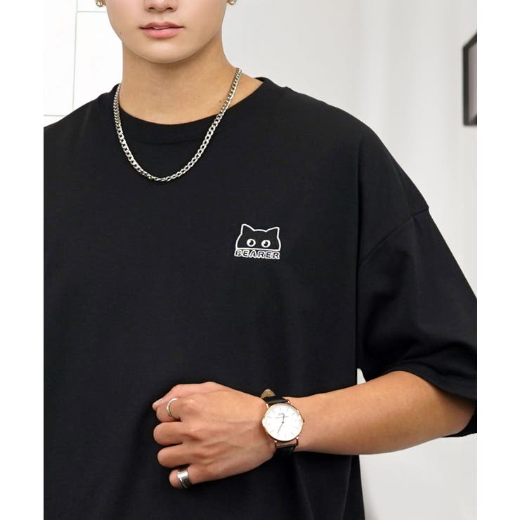 【刺繍】黒猫 ワンポイント Tシャツ半袖 グラフィック クロネコ 足跡 ハート | GROOVY STORE | 詳細画像9 