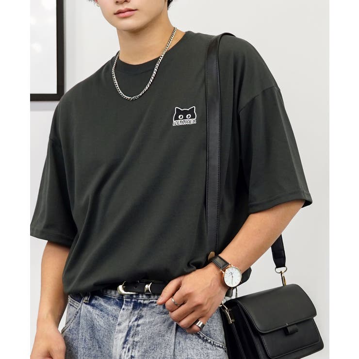 【刺繍】黒猫 ワンポイント Tシャツ半袖 グラフィック クロネコ 足跡 ハート | GROOVY STORE | 詳細画像14 