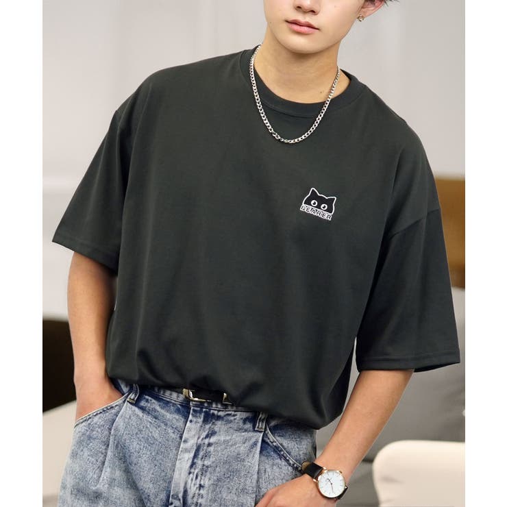 【刺繍】黒猫 ワンポイント Tシャツ半袖 グラフィック クロネコ 足跡 ハート | GROOVY STORE | 詳細画像16 