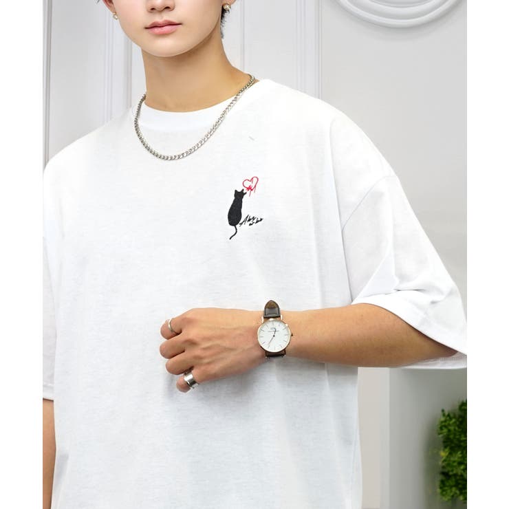 【刺繍】黒猫 ワンポイント Tシャツ半袖 グラフィック クロネコ 足跡 ハート | GROOVY STORE | 詳細画像34 