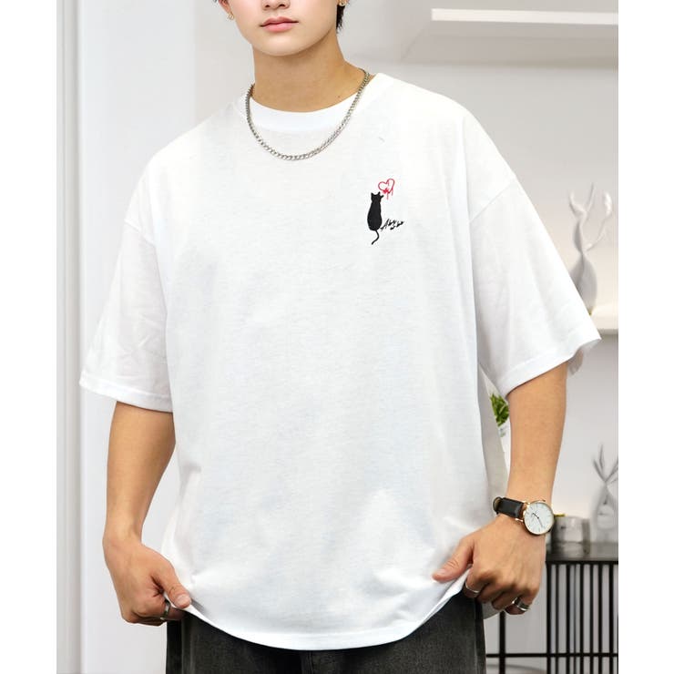 【刺繍】黒猫 ワンポイント Tシャツ半袖 グラフィック クロネコ 足跡 ハート | GROOVY STORE | 詳細画像35 