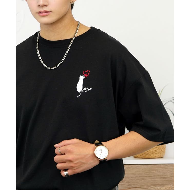 【刺繍】黒猫 ワンポイント Tシャツ半袖 グラフィック クロネコ 足跡 ハート | GROOVY STORE | 詳細画像41 