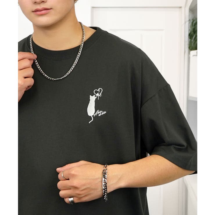 【刺繍】黒猫 ワンポイント Tシャツ半袖 グラフィック クロネコ 足跡 ハート | GROOVY STORE | 詳細画像44 