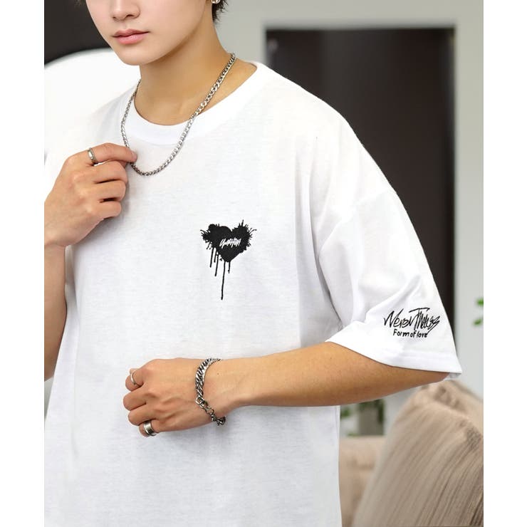 ホワイト-ハート | 【刺繍】ワンポイント Tシャツ半袖 グラフィック | GROOVY STORE