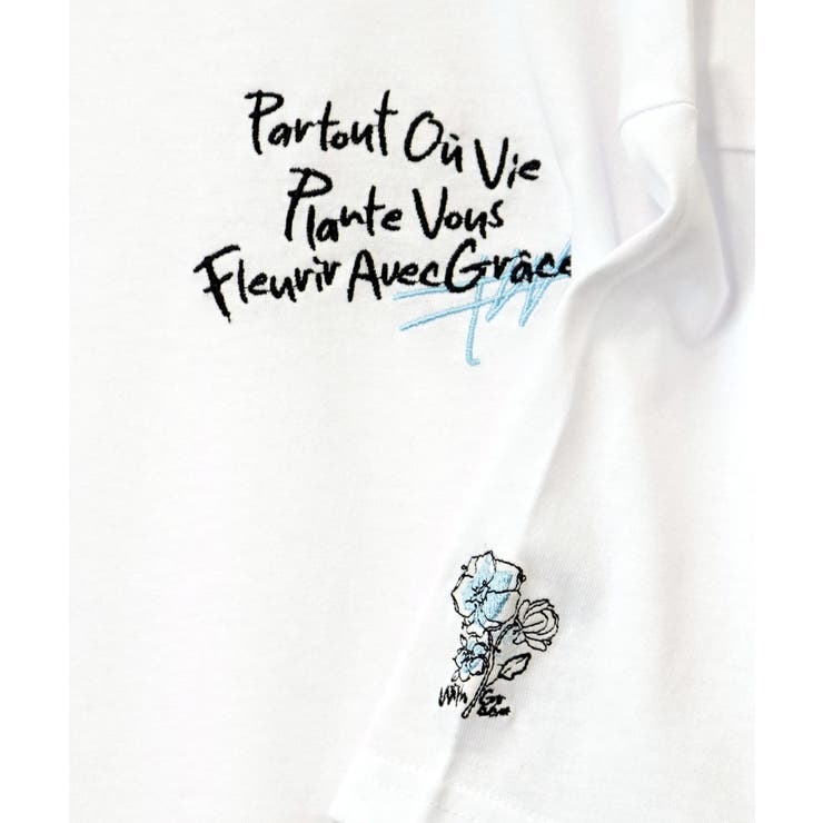 【刺繍】ワンポイント Tシャツ半袖 グラフィック フラワー ロゴ 袖刺繍 | GROOVY STORE | 詳細画像2 