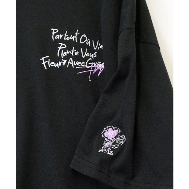 【刺繍】ワンポイント Tシャツ半袖 グラフィック フラワー ロゴ 袖刺繍 | GROOVY STORE | 詳細画像6 