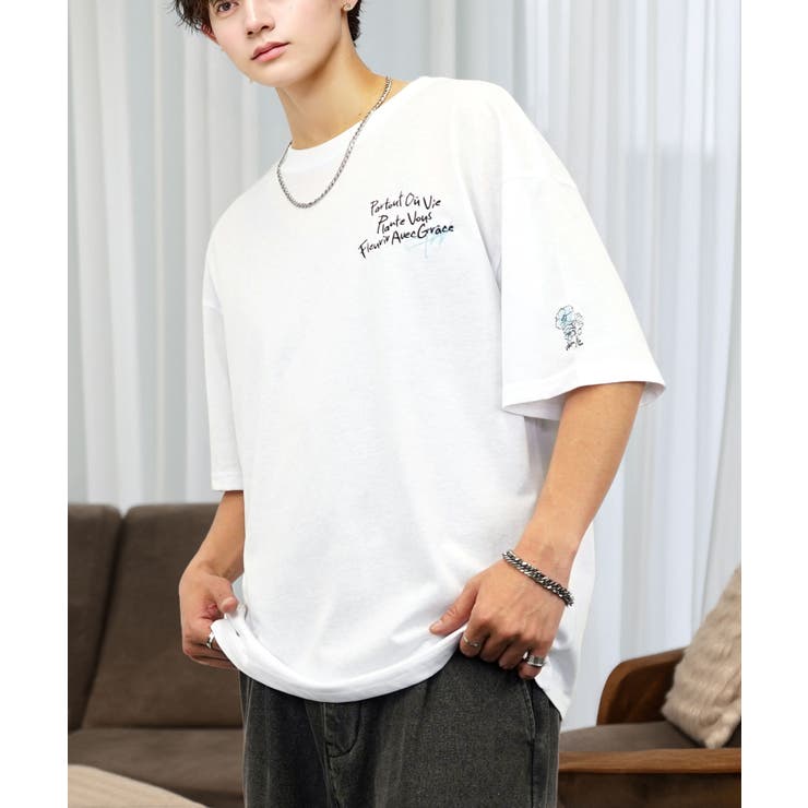 【刺繍】ワンポイント Tシャツ半袖 グラフィック フラワー ロゴ 袖刺繍 | GROOVY STORE | 詳細画像4 