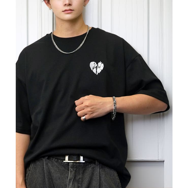 ブラック-ハート | ルーズフィット グラフィック Tシャツ バックプリント | GROOVY STORE