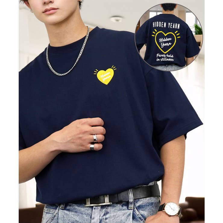 ネイビー-ハート3 | 【ワイド】ヘビーウェイト グラフィック Tシャツ 半袖 オーバーサイズ | GROOVY STORE
