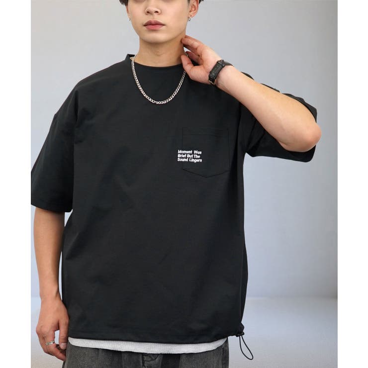 ブラック-ロゴ | ルーズフィット グラフィック 半袖Tシャツ 短丈可能 ドロスト 刺繍ロゴT | GROOVY STORE