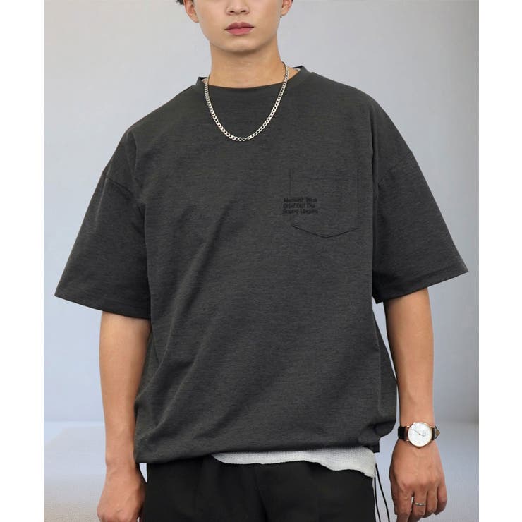 ブラック系-ロゴ | ルーズフィット グラフィック 半袖Tシャツ 短丈可能 ドロスト 刺繍ロゴT | GROOVY STORE