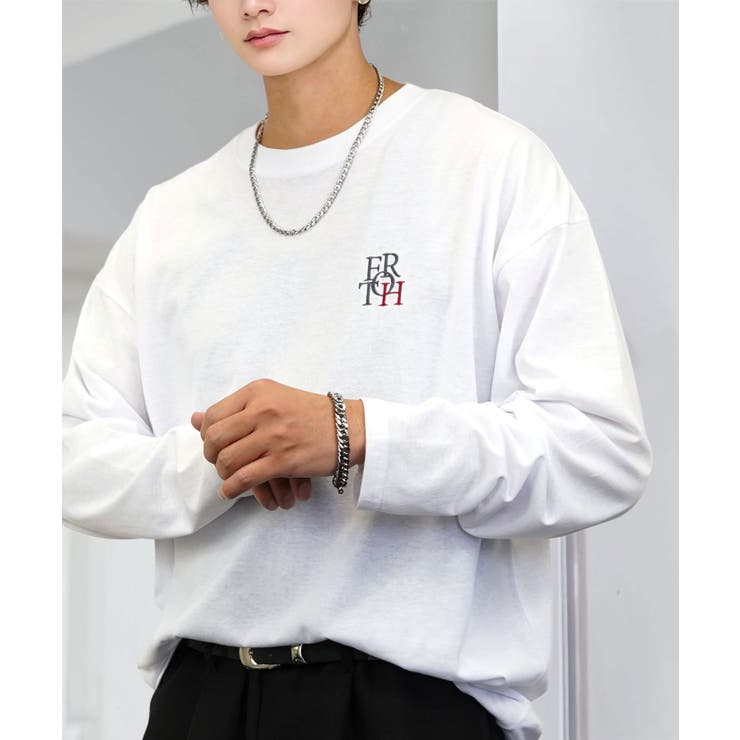 ホワイト-ロゴ1 | ワイドシルエット ワンポイント長袖Tシャツ ロンT | GROOVY STORE