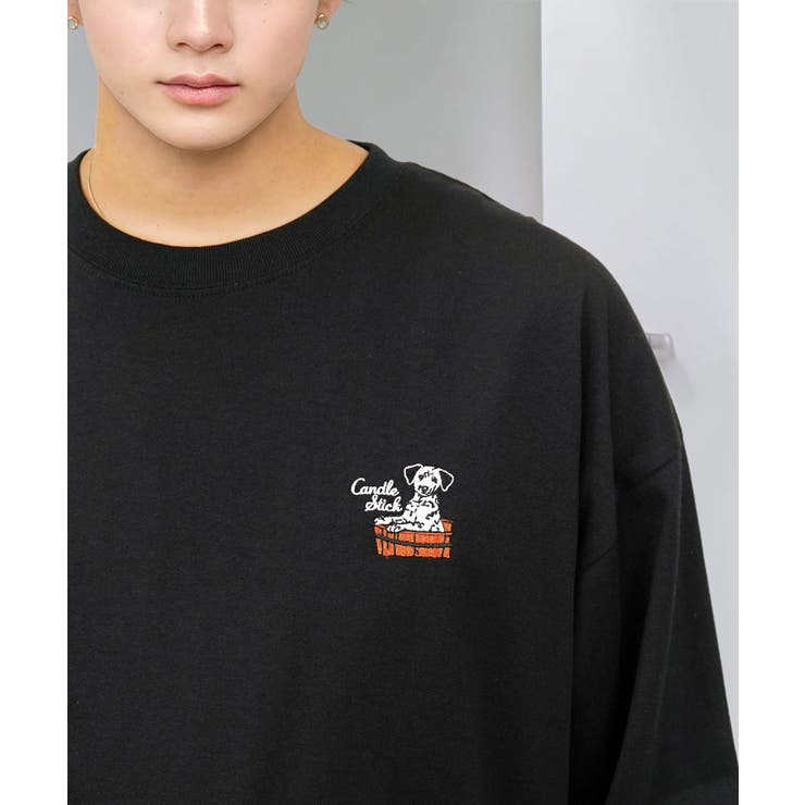 ブラック-ダルメシアン | ワイドシルエット ワンポイント長袖Tシャツ ロンT | GROOVY STORE