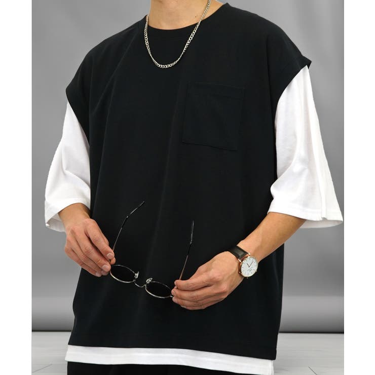 Tシャツ半袖 レイヤード風Tシャツ ジョーゼット[品番