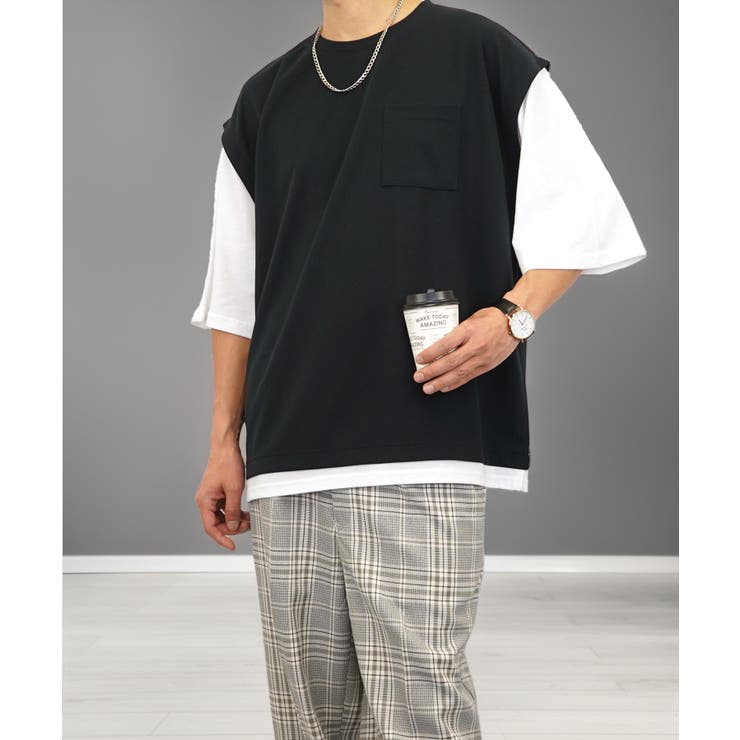 Tシャツ半袖 レイヤード風Tシャツ ジョーゼット[品番