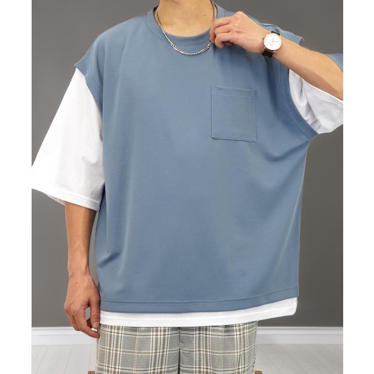 Tシャツ半袖 レイヤード風Tシャツ ジョーゼット[品番