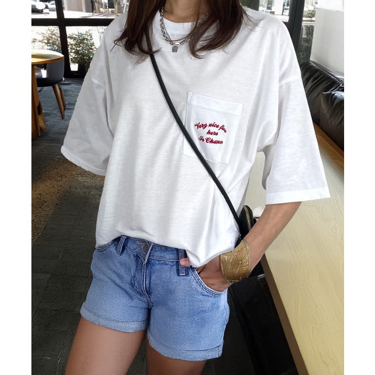 刺繍 ｵｰﾊﾞｰｻｲｽﾞ Tｼｬﾂ【ポケット】Tシャツ半袖 ｵｰﾊﾞｰｻｲｽﾞ #ロゴ Tシャツ