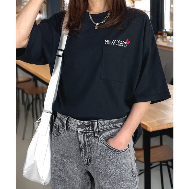 刺繍 ｵｰﾊﾞｰｻｲｽﾞ Tｼｬﾂ【ポケット】Tシャツ半袖 ｵｰﾊﾞｰｻｲｽﾞ #ロゴ Tシャツ