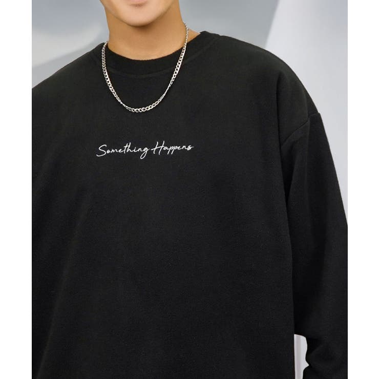 ブラック-1 | ワイド フリース 刺繍 トレーナー 裏起毛 #ワンポイント #ロゴ | GROOVY STORE