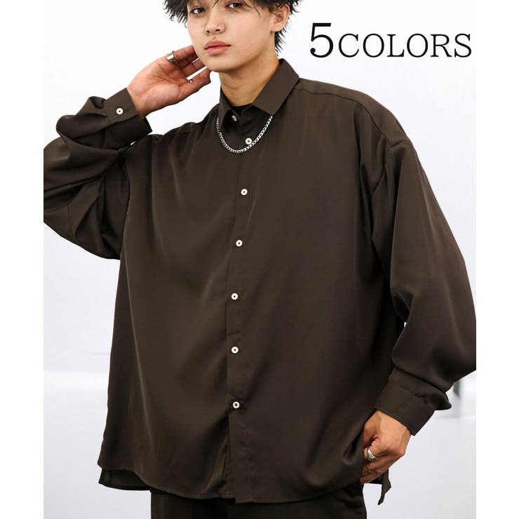 ブラック系 | ルーズ ドレープ 無地 長袖シャツ バルーン袖 レギュラーカラー シャツ | GROOVY STORE