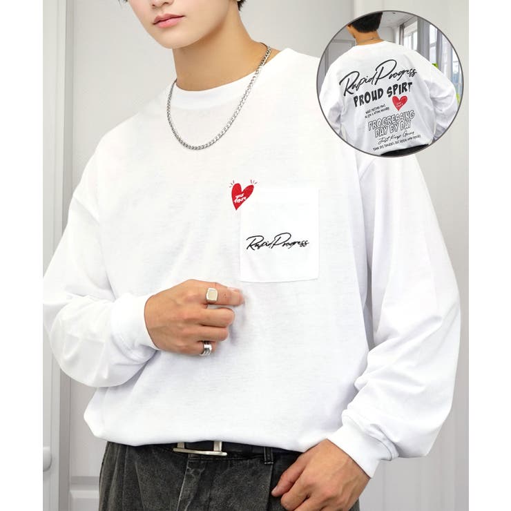 ホワイト-ポケット付 | 【ワイド】長袖Tシャツ ロンｔワンポイント カジュアル キレイめ | GROOVY STORE